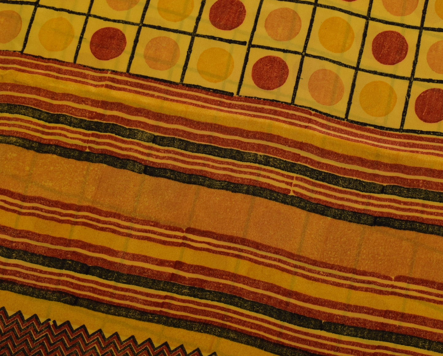 Sushila Vintage Yellow Saree 100% Pure Crepe Silk Printed 5 Yard Soft Fabric