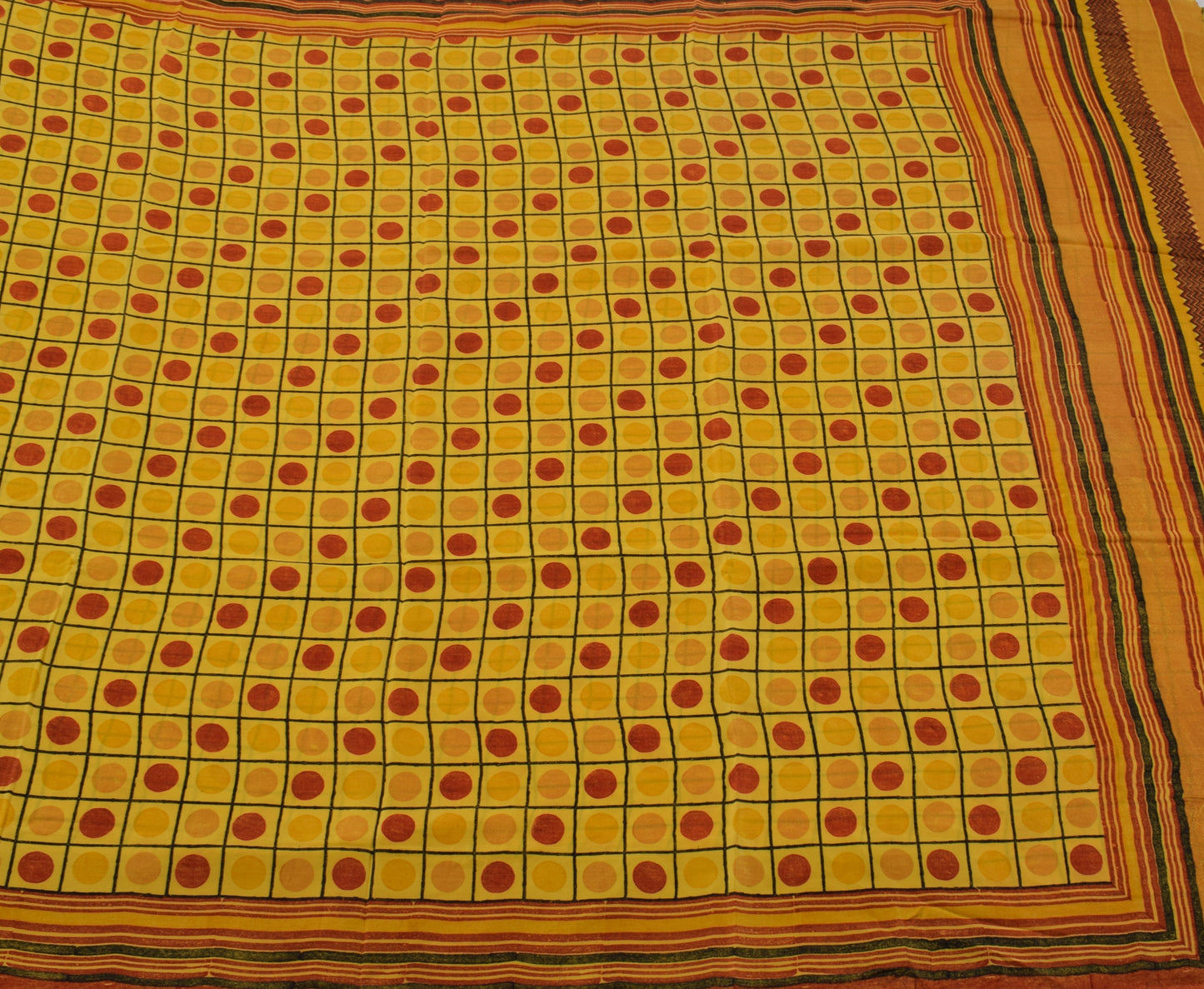 Sushila Vintage Yellow Saree 100% Pure Crepe Silk Printed 5 Yard Soft Fabric