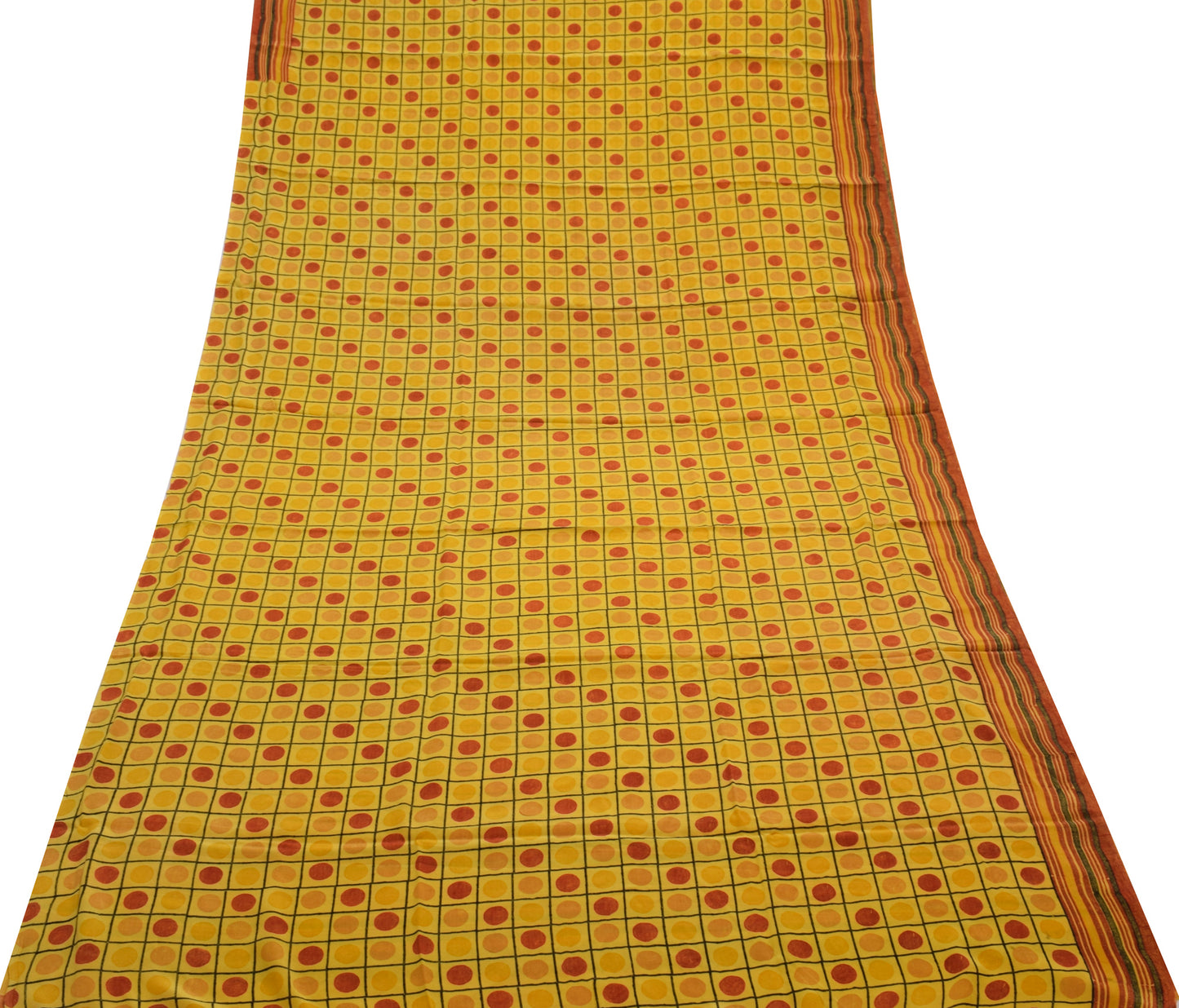 Sushila Vintage Yellow Saree 100% Pure Crepe Silk Printed 5 Yard Soft Fabric