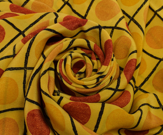 Sushila Vintage Yellow Saree 100% Pure Crepe Silk Printed 5 Yard Soft Fabric