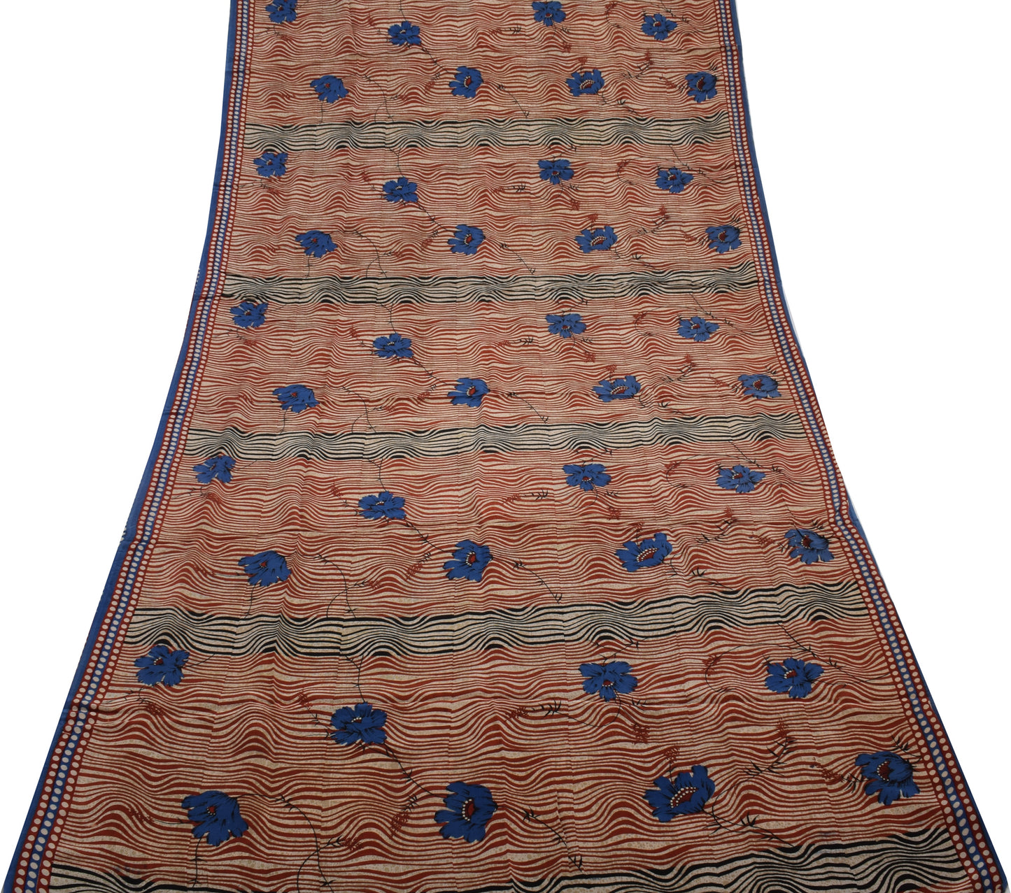 Sushila Vintage Cream Saree 100% Pure Crepe Silk Printed Floral Soft Fabric