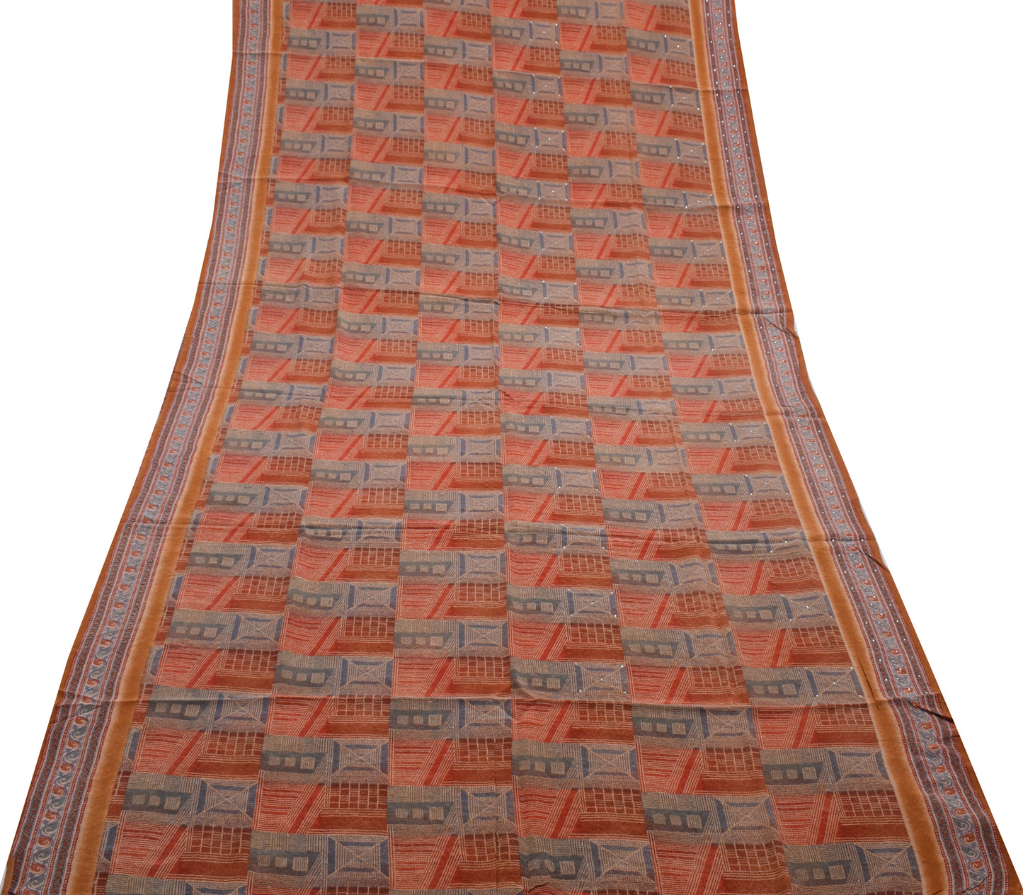 Sushila Vintage Indian Saree 100% Pure Crepe Silk Printed 5 Yard Soft Fabric