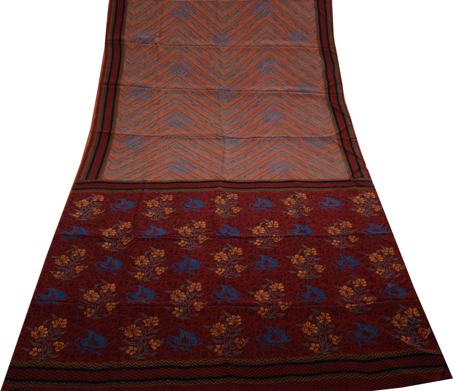 Sushila Vintage Indian Saree 100% Pure Crepe Silk Printed 5 Yard Soft Fabric