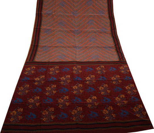 Sushila Vintage Indian Saree 100% Pure Crepe Silk Printed 5 Yard Soft Fabric