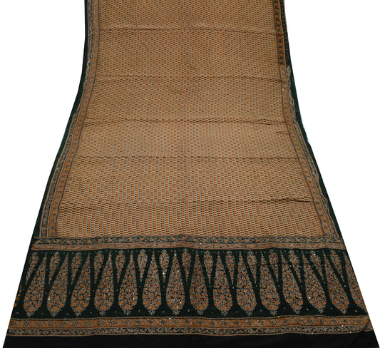 Sushila Vintage Light Brown Saree Pure Crepe Silk Printed Floral Soft Fabric