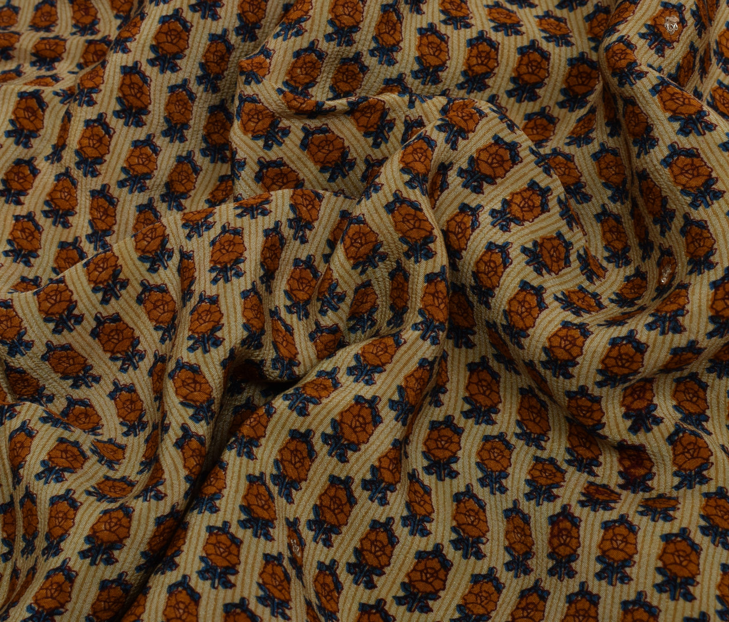 Sushila Vintage Light Brown Saree Pure Crepe Silk Printed Floral Soft Fabric