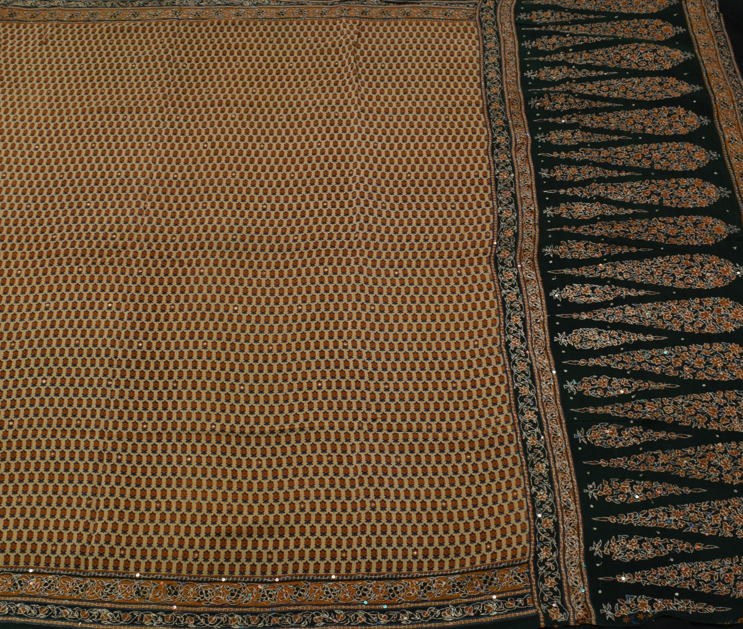 Sushila Vintage Light Brown Saree Pure Crepe Silk Printed Floral Soft Fabric