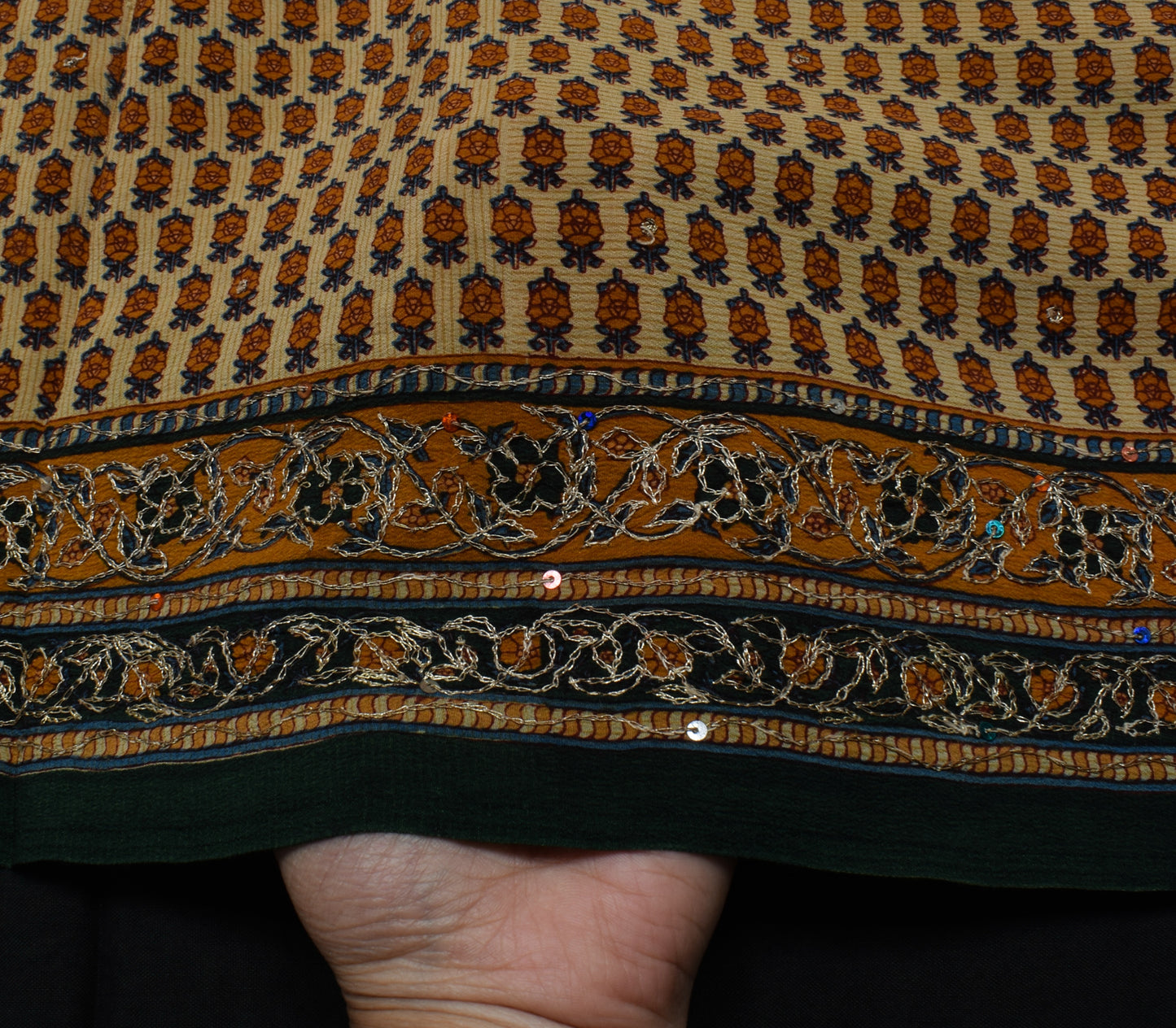 Sushila Vintage Light Brown Saree Pure Crepe Silk Printed Floral Soft Fabric