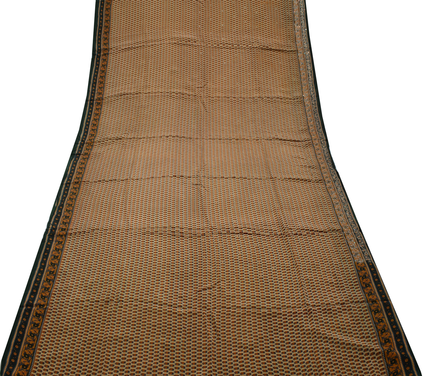 Sushila Vintage Light Brown Saree Pure Crepe Silk Printed Floral Soft Fabric