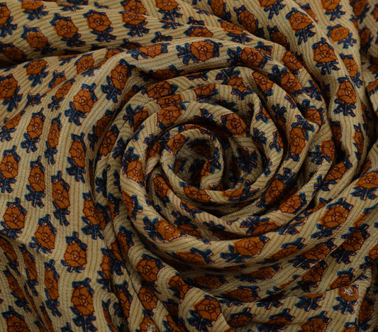 Sushila Vintage Light Brown Saree Pure Crepe Silk Printed Floral Soft Fabric