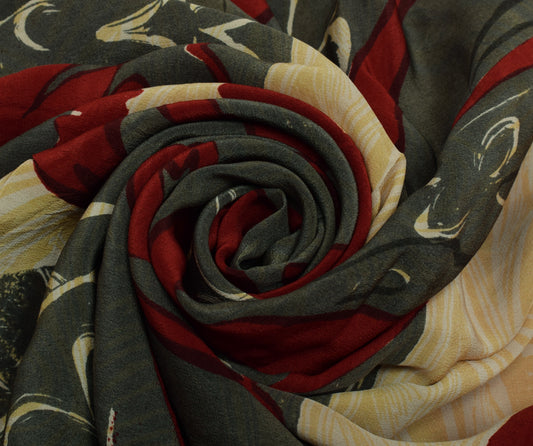 Sushila Vintage Multi-Color Saree Pure Crepe Silk Printed 5 Yard Soft Fabric