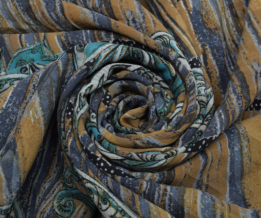 Sushila Vintage Multi-Color Saree Pure Crepe Silk Printed Floral Soft Fabric