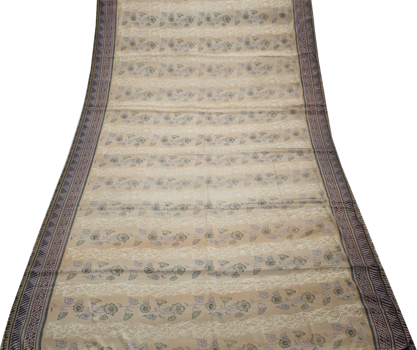 Sushila Vintage Indian Saree Blend Crepe Silk Printed Floral Soft 5 Yard Fabric