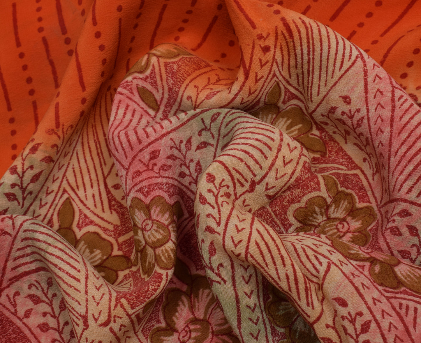 Sushila Vintage Multi-Color Saree Pure Crepe Silk Printed 5 Yard Soft Fabric