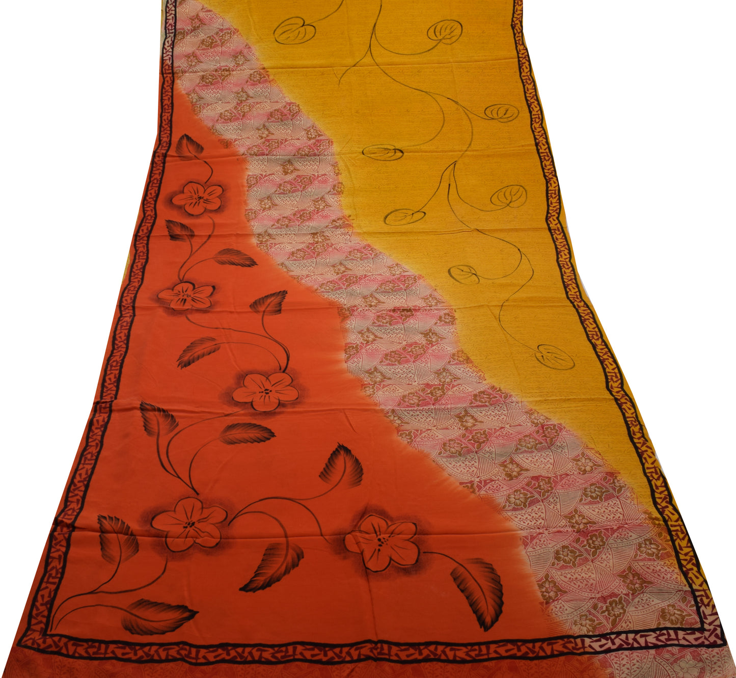 Sushila Vintage Multi-Color Saree Pure Crepe Silk Printed 5 Yard Soft Fabric