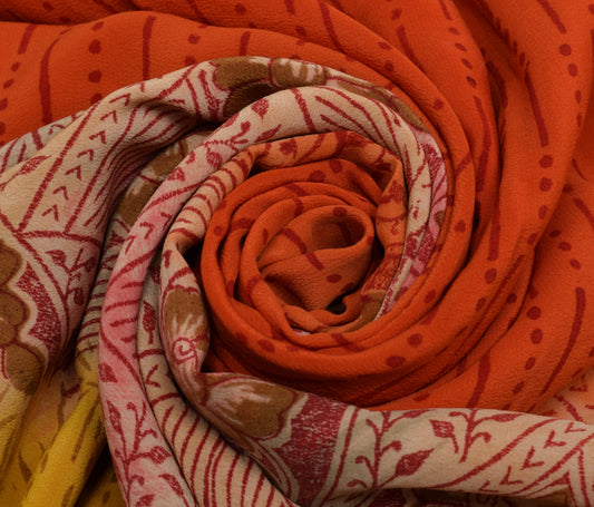 Sushila Vintage Multi-Color Saree Pure Crepe Silk Printed 5 Yard Soft Fabric