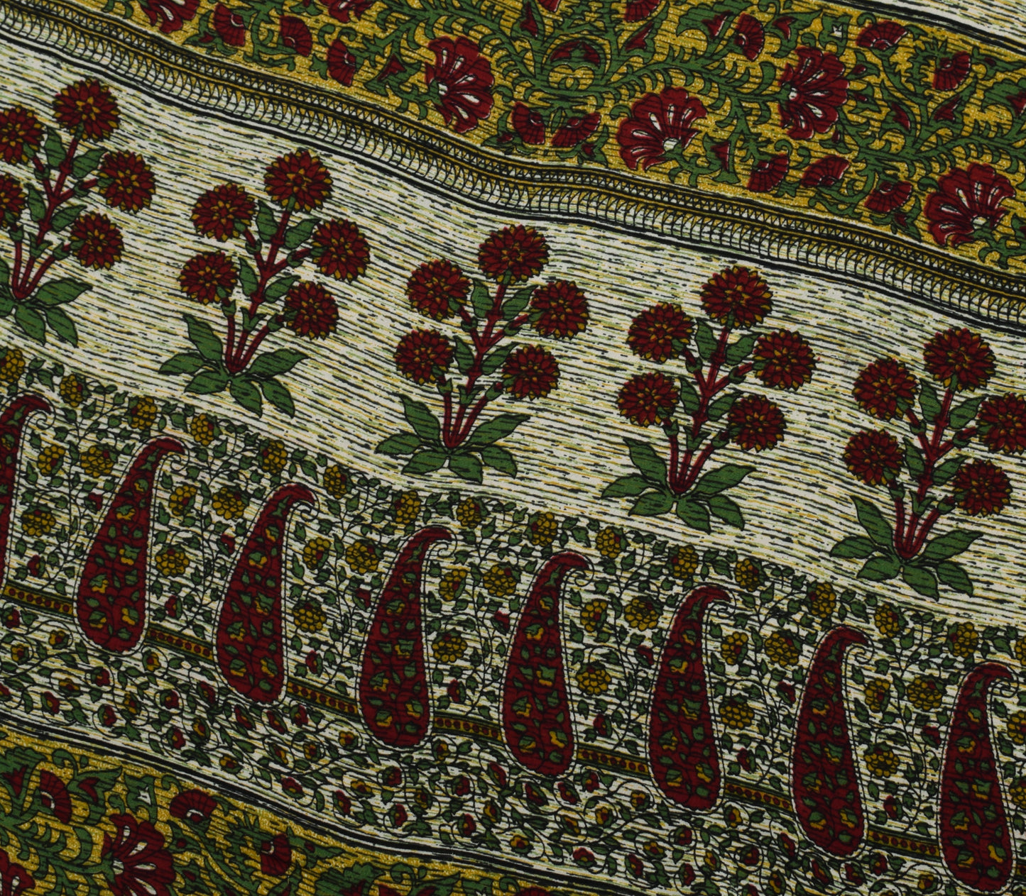 Sushila Vintage Cream Saree Blend Crepe Silk Printed Floral Soft 5 Yard Fabric