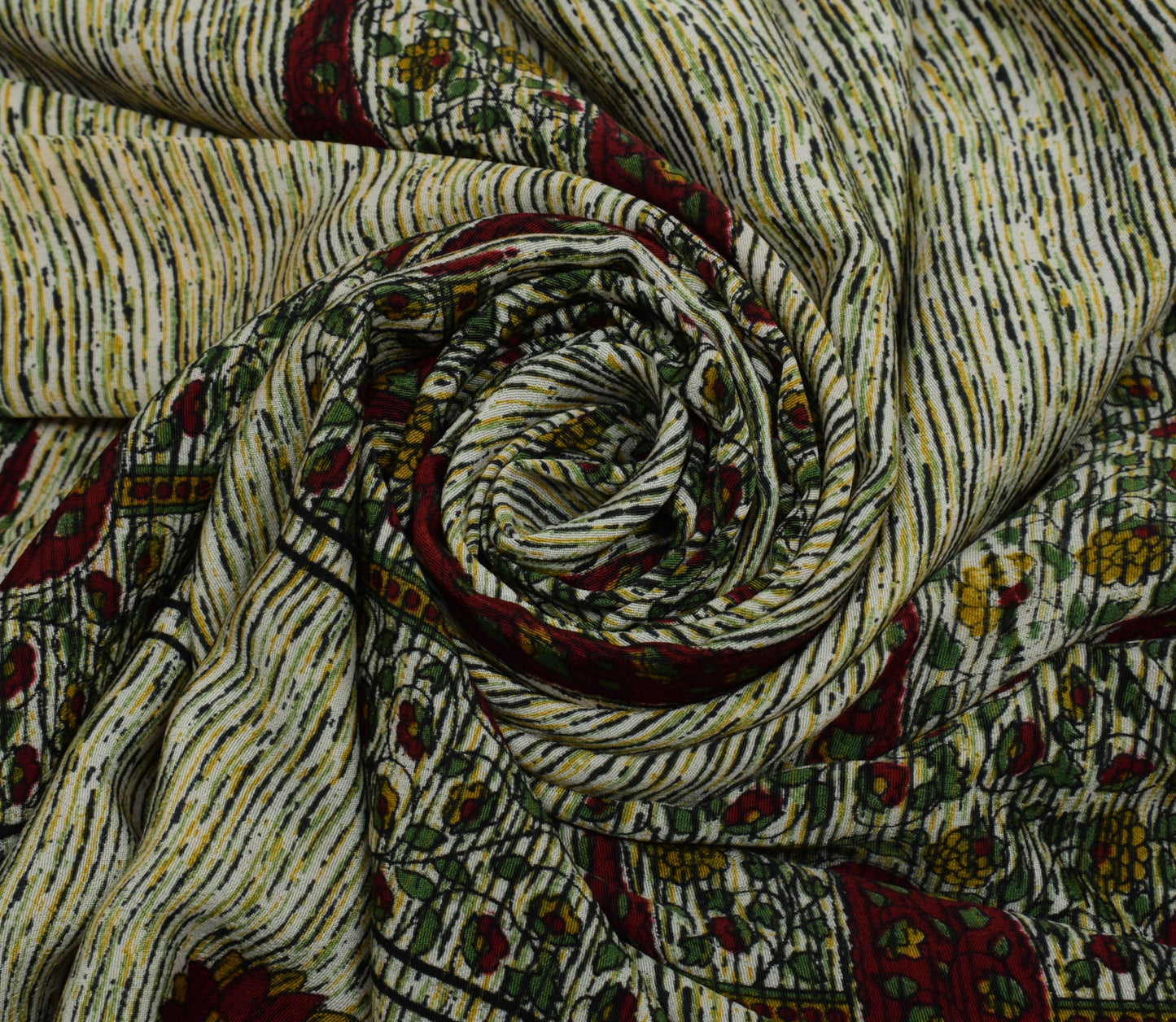 Sushila Vintage Cream Saree Blend Crepe Silk Printed Floral Soft 5 Yard Fabric