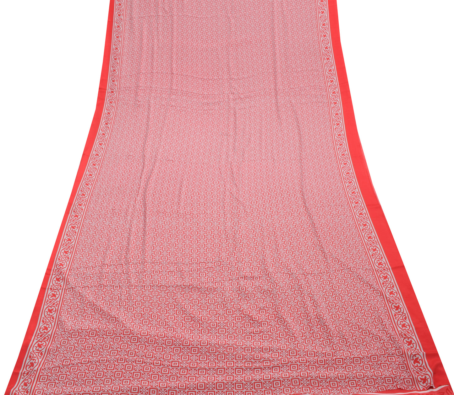 Sushila Vintage Off White Saree Blend Crepe Silk Printed Soft Craft 5 YD Fabric