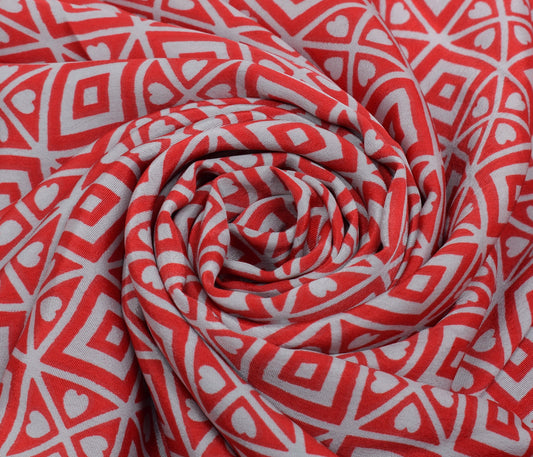 Sushila Vintage Off White Saree Blend Crepe Silk Printed Soft Craft 5 YD Fabric