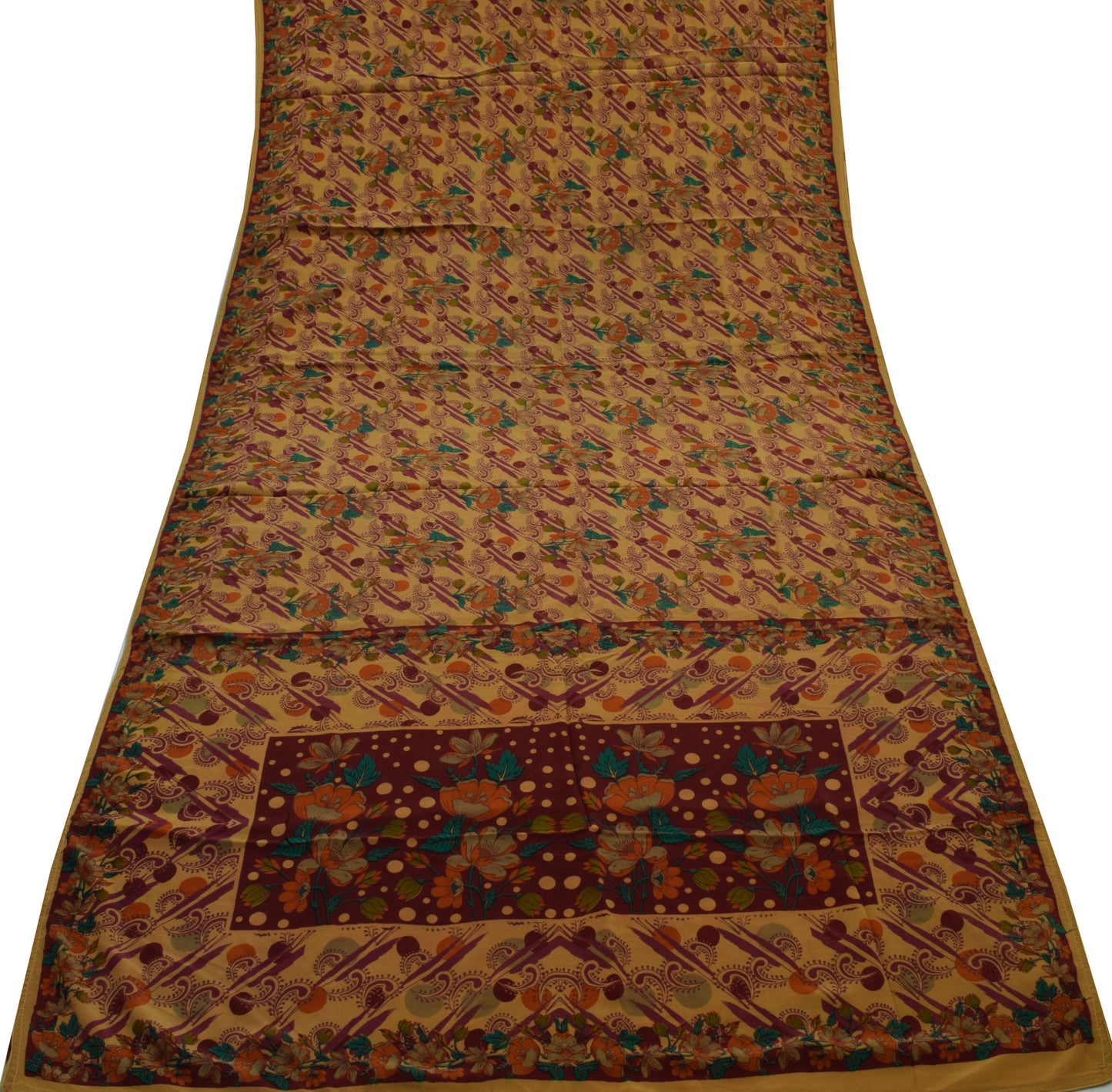 Sushila Vintage Light Brown Saree Pure Crepe Silk Printed Floral Soft Fabric