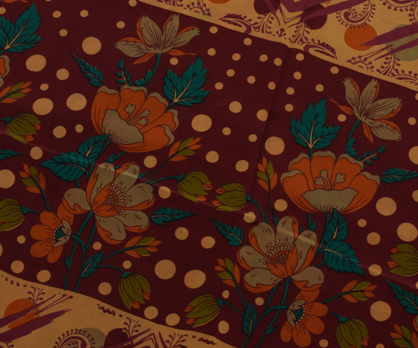 Sushila Vintage Light Brown Saree Pure Crepe Silk Printed Floral Soft Fabric