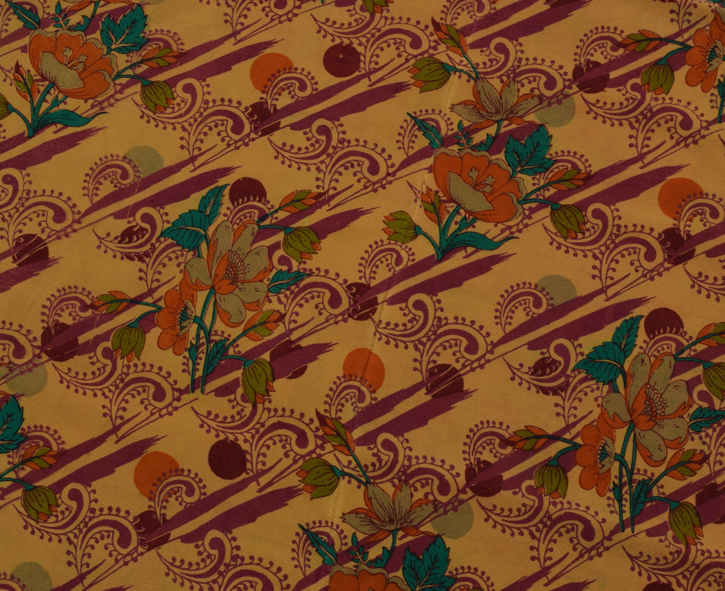 Sushila Vintage Light Brown Saree Pure Crepe Silk Printed Floral Soft Fabric