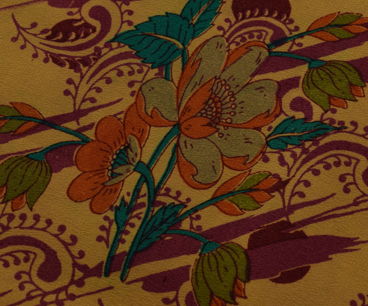 Sushila Vintage Light Brown Saree Pure Crepe Silk Printed Floral Soft Fabric