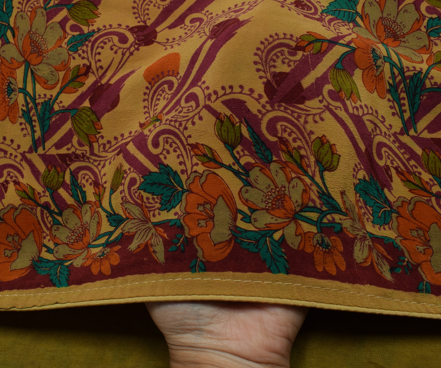 Sushila Vintage Light Brown Saree Pure Crepe Silk Printed Floral Soft Fabric