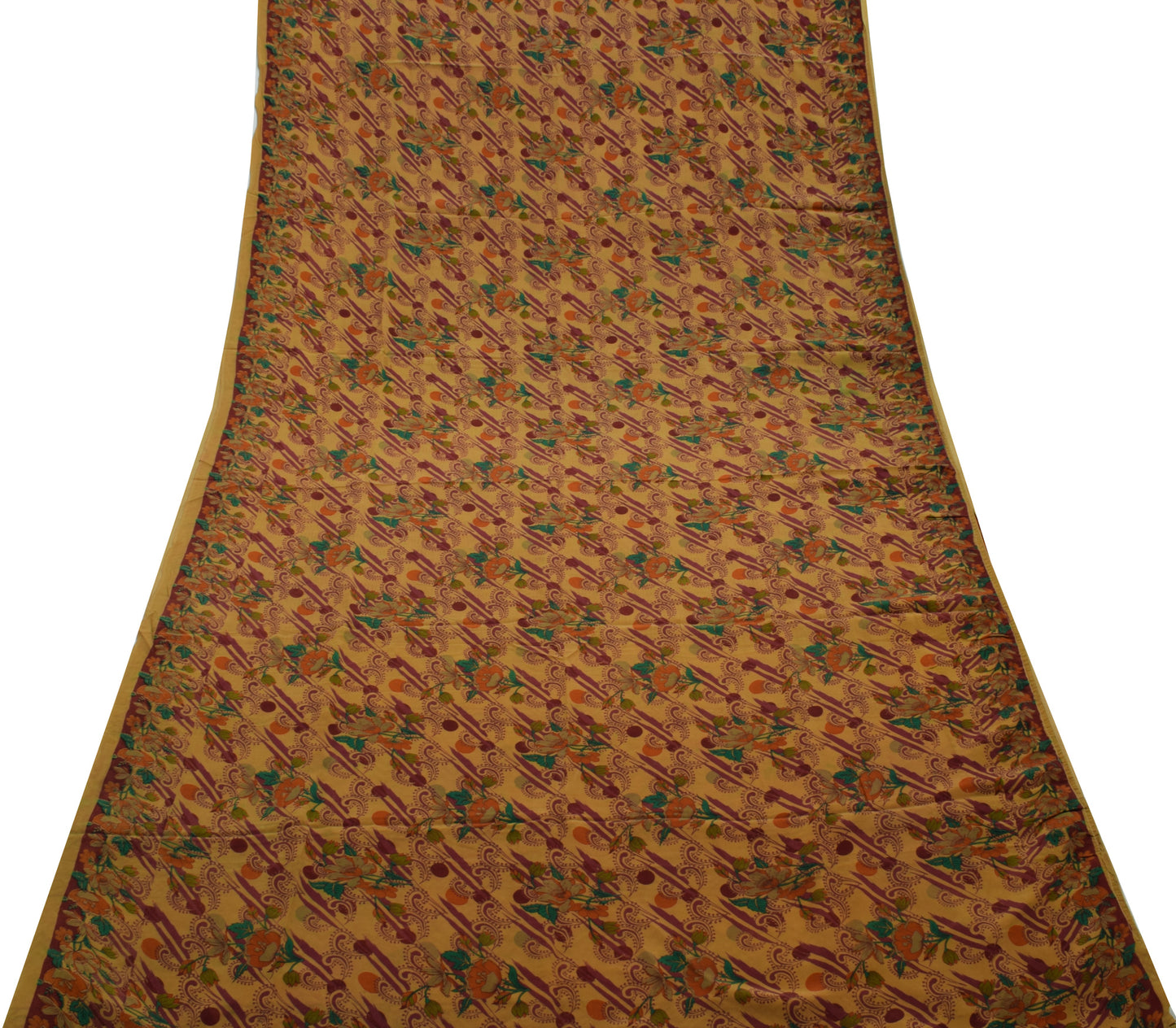 Sushila Vintage Light Brown Saree Pure Crepe Silk Printed Floral Soft Fabric