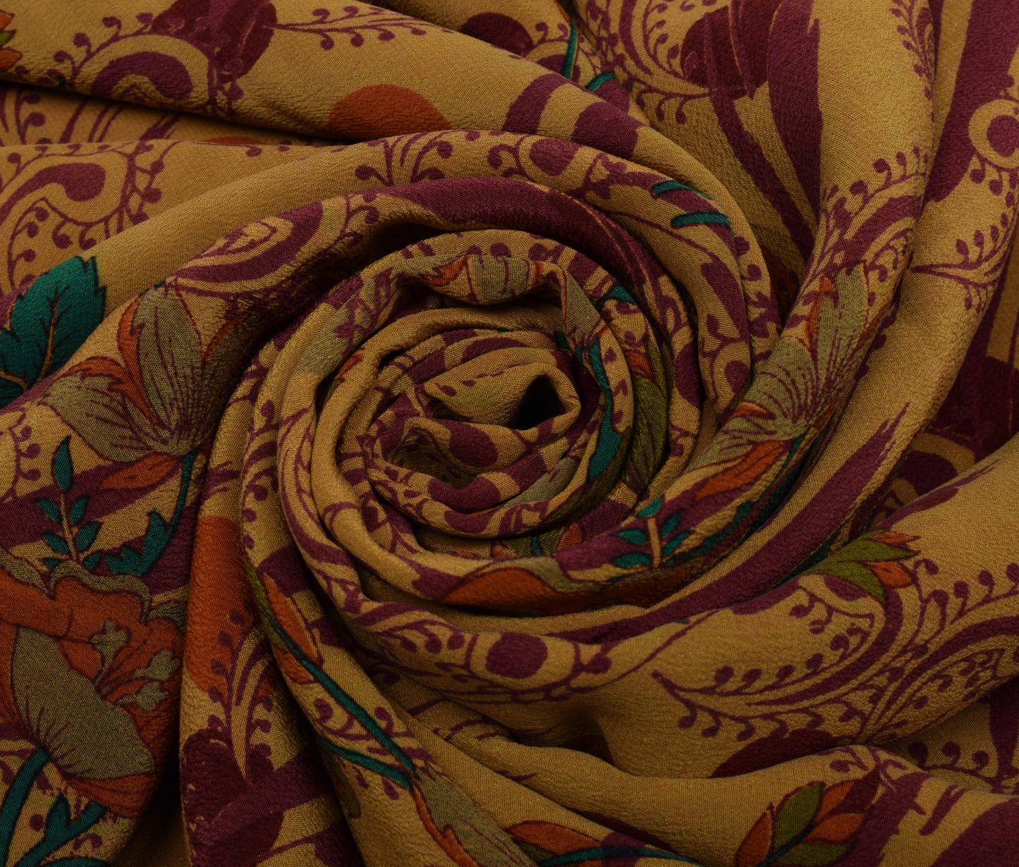 Sushila Vintage Light Brown Saree Pure Crepe Silk Printed Floral Soft Fabric