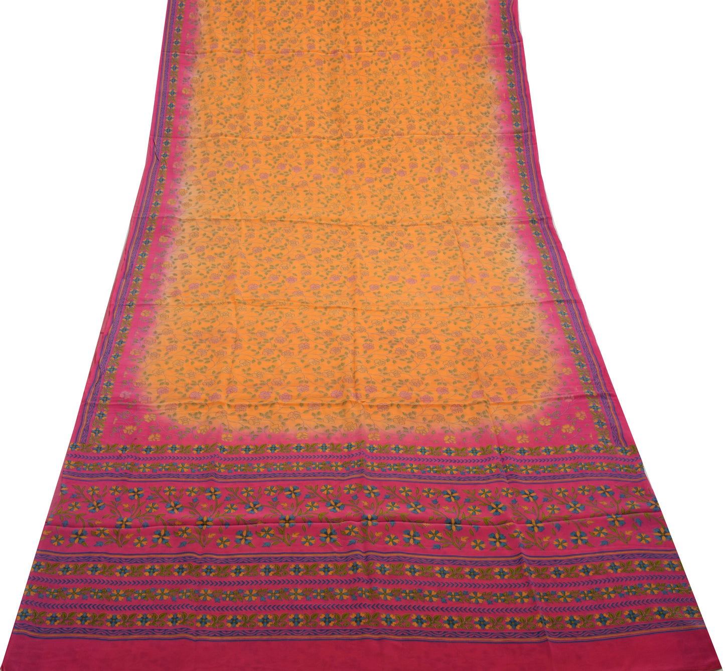 Sushila Vintage Orange Saree 100% Pure Crepe Silk Printed Floral Soft Fabric