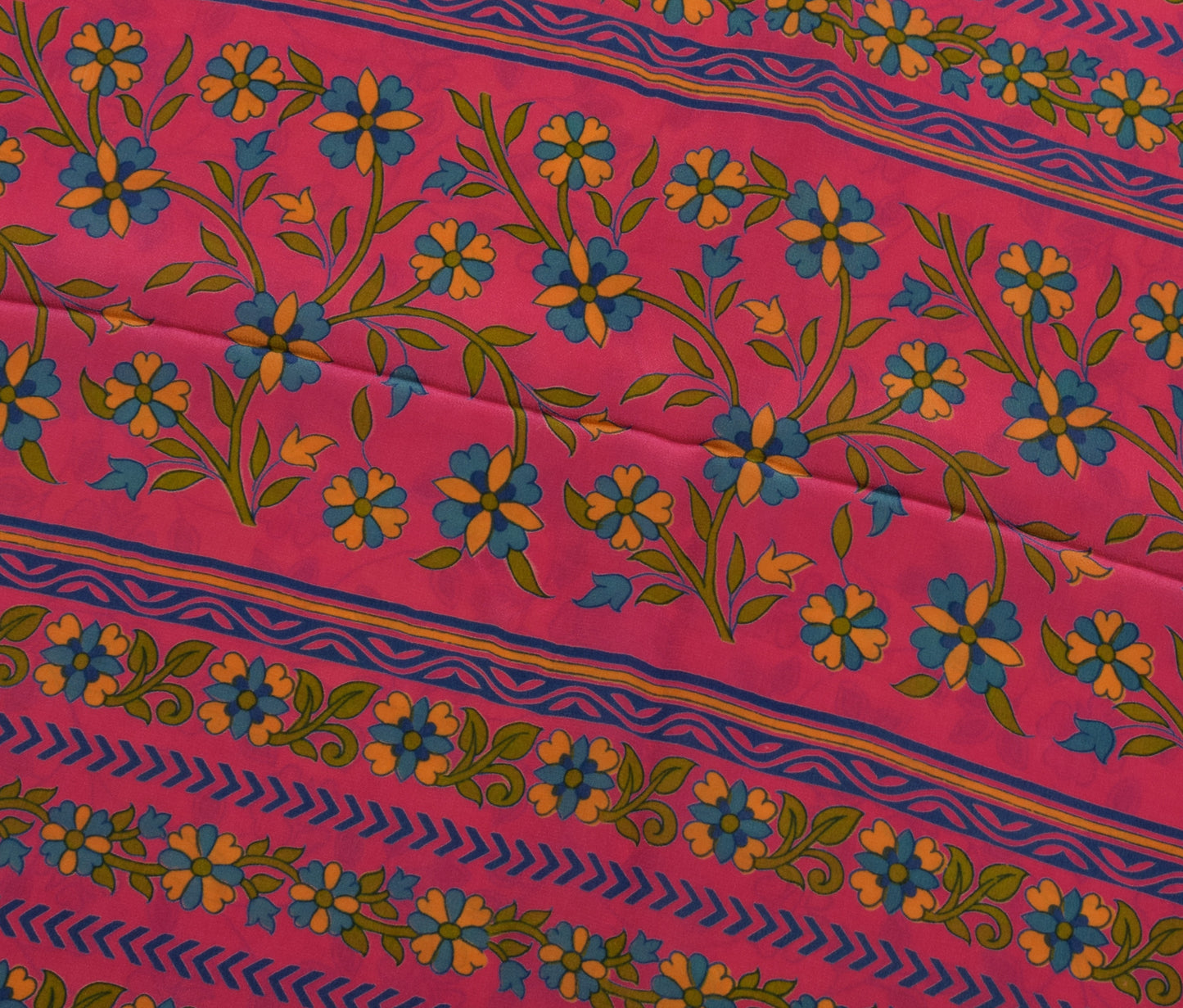 Sushila Vintage Orange Saree 100% Pure Crepe Silk Printed Floral Soft Fabric