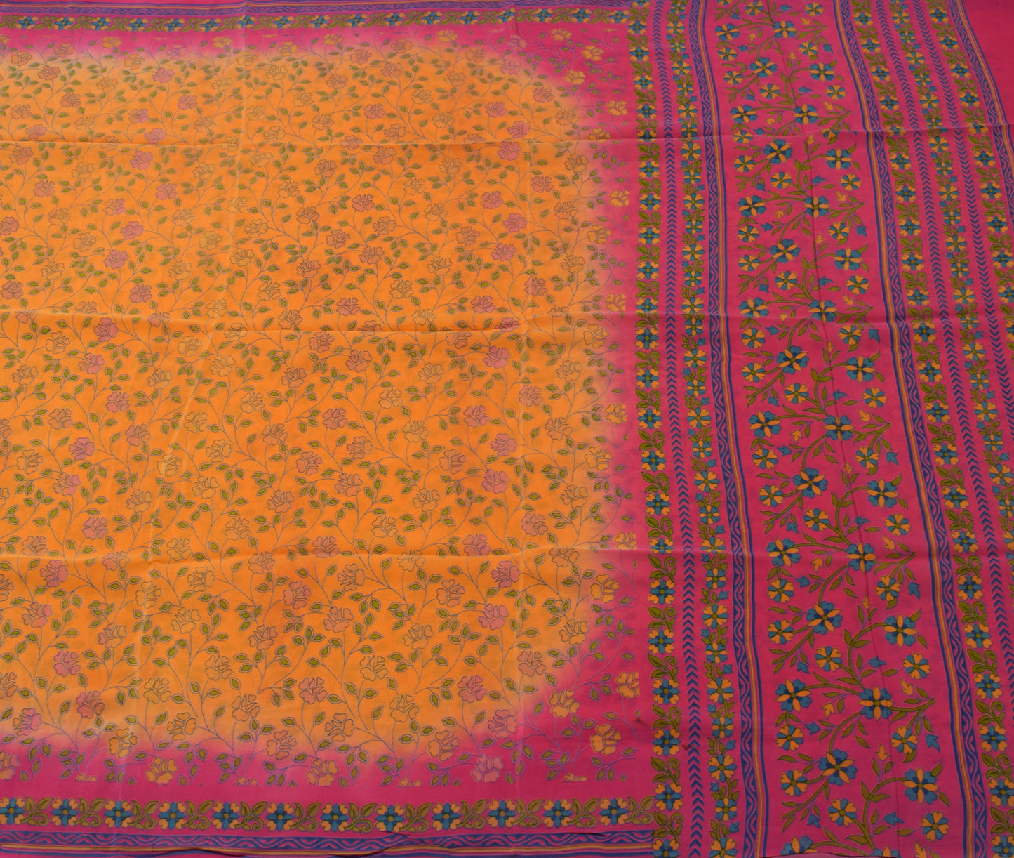 Sushila Vintage Orange Saree 100% Pure Crepe Silk Printed Floral Soft Fabric