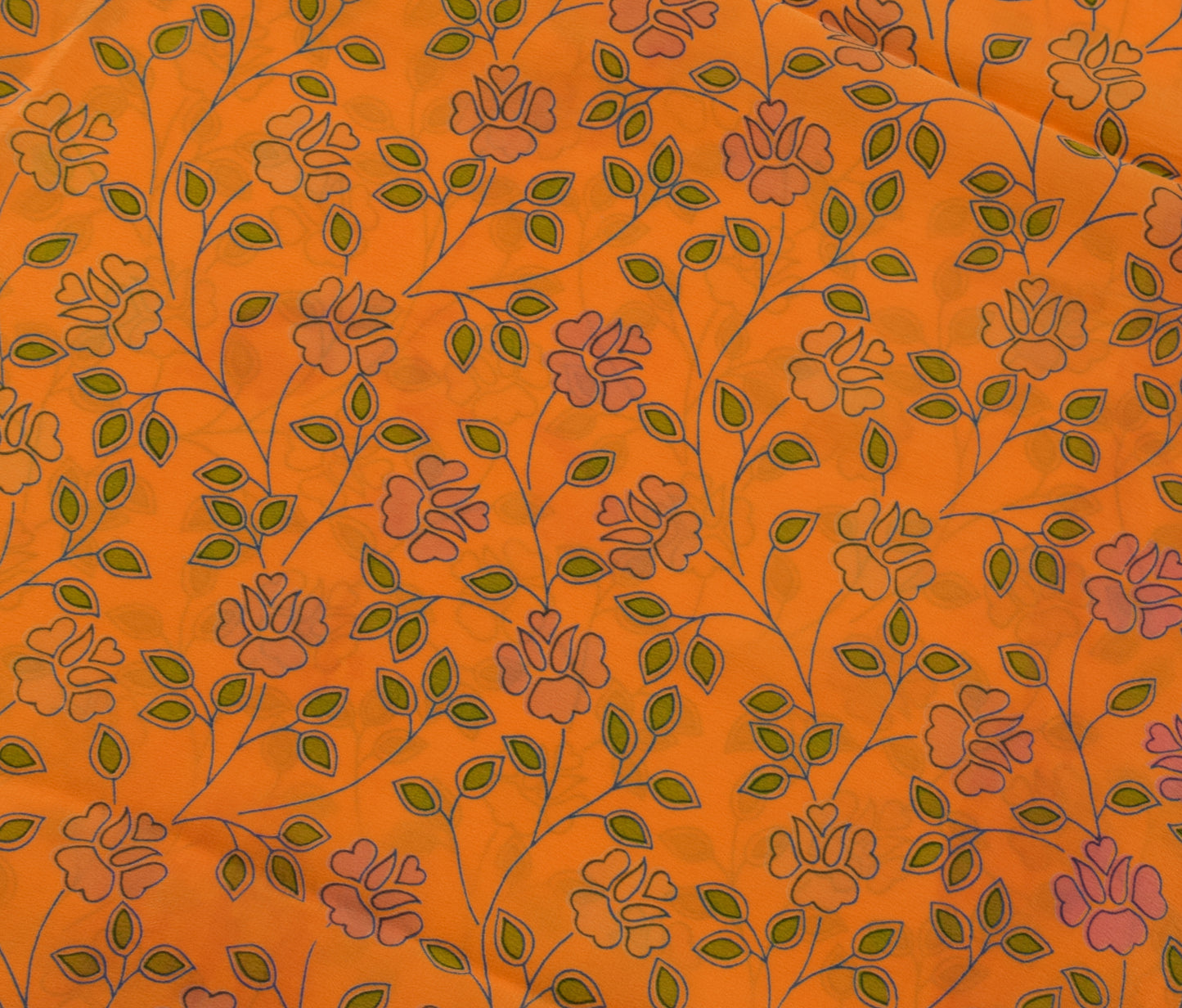 Sushila Vintage Orange Saree 100% Pure Crepe Silk Printed Floral Soft Fabric