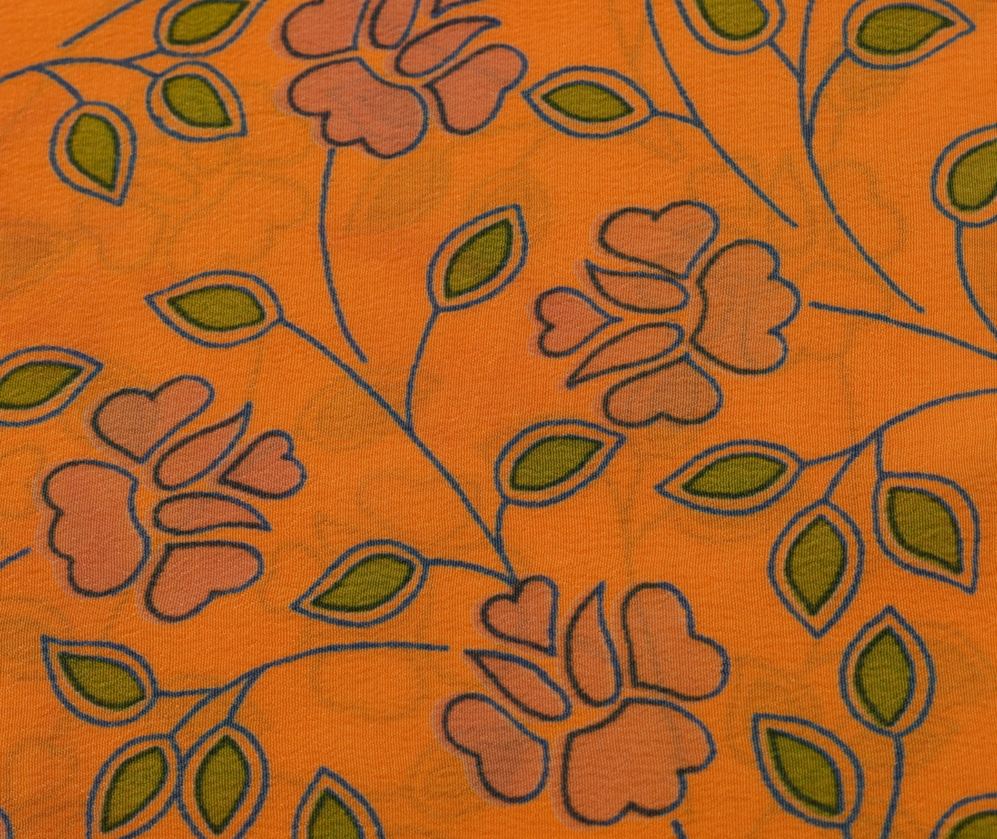 Sushila Vintage Orange Saree 100% Pure Crepe Silk Printed Floral Soft Fabric