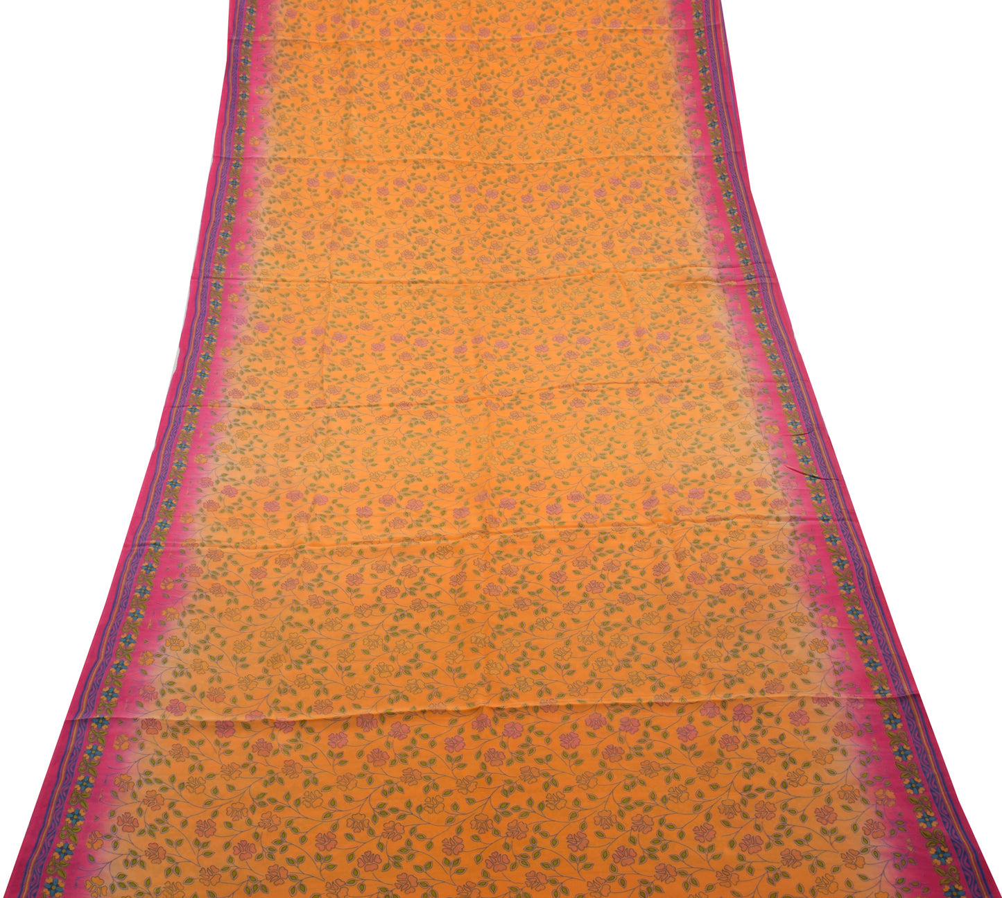 Sushila Vintage Orange Saree 100% Pure Crepe Silk Printed Floral Soft Fabric