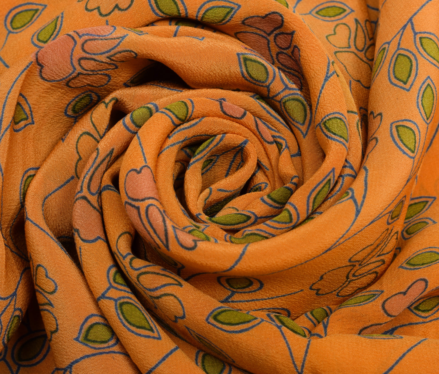 Sushila Vintage Orange Saree 100% Pure Crepe Silk Printed Floral Soft Fabric