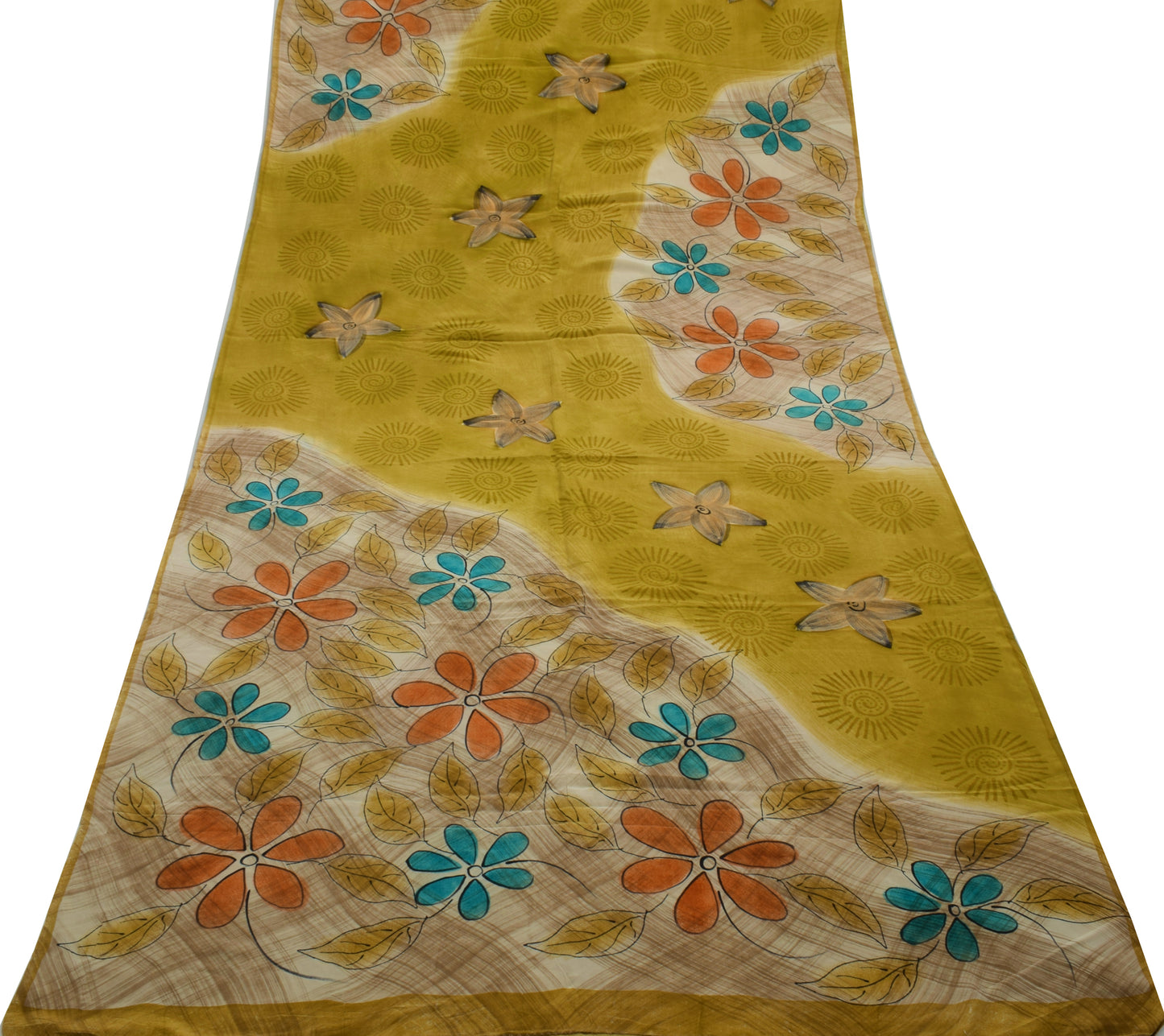 Sushila Vintage Green Saree 100% Pure Crepe Silk Printed Floral Soft Fabric