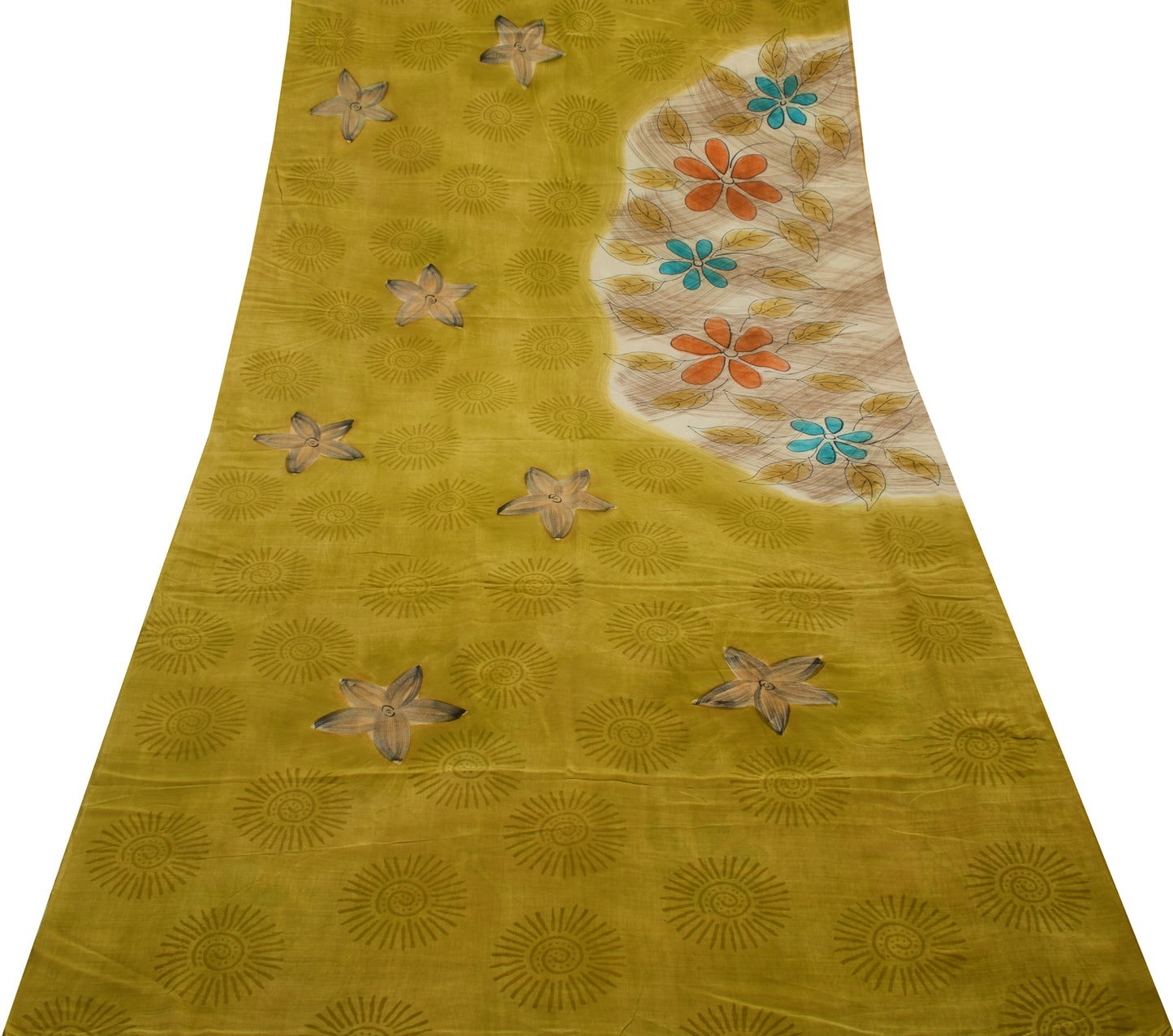 Sushila Vintage Green Saree 100% Pure Crepe Silk Printed Floral Soft Fabric