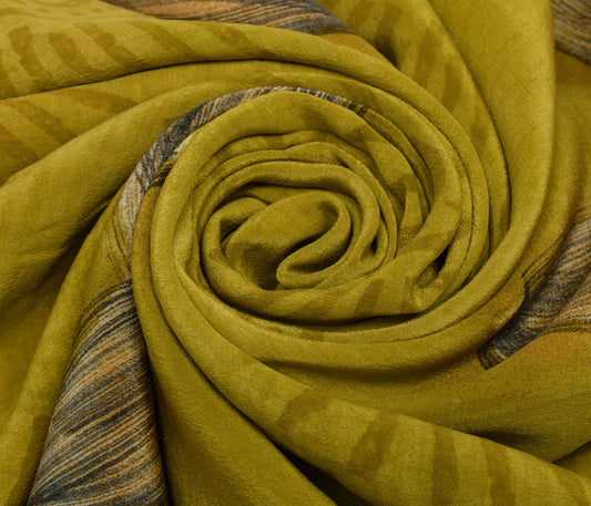Sushila Vintage Green Saree 100% Pure Crepe Silk Printed Floral Soft Fabric