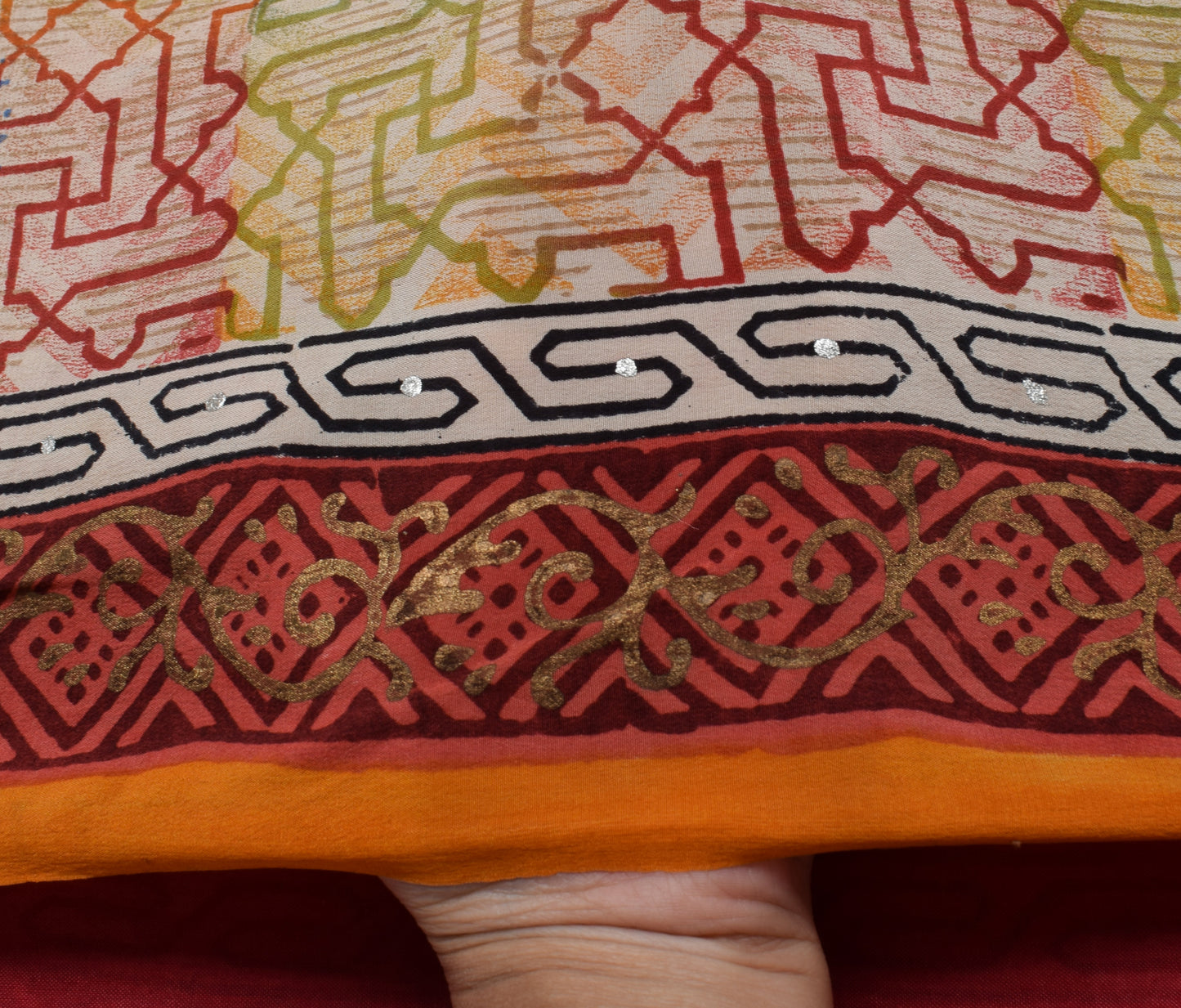 Sushila Vintage Multi-Color Saree Pure Crepe Silk Printed Floral Soft Fabric