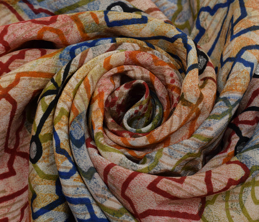 Sushila Vintage Multi-Color Saree Pure Crepe Silk Printed Floral Soft Fabric