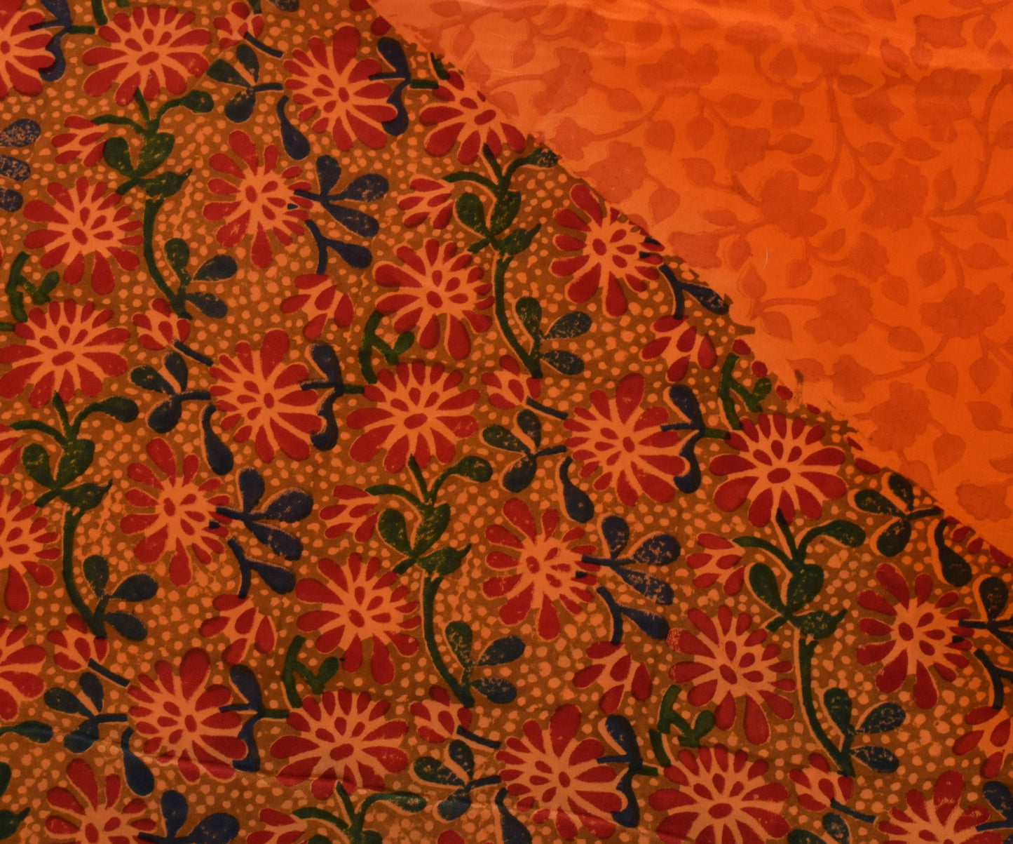Sushila Vintage Orange Saree 100% Pure Crepe Silk Printed Floral Soft Fabric