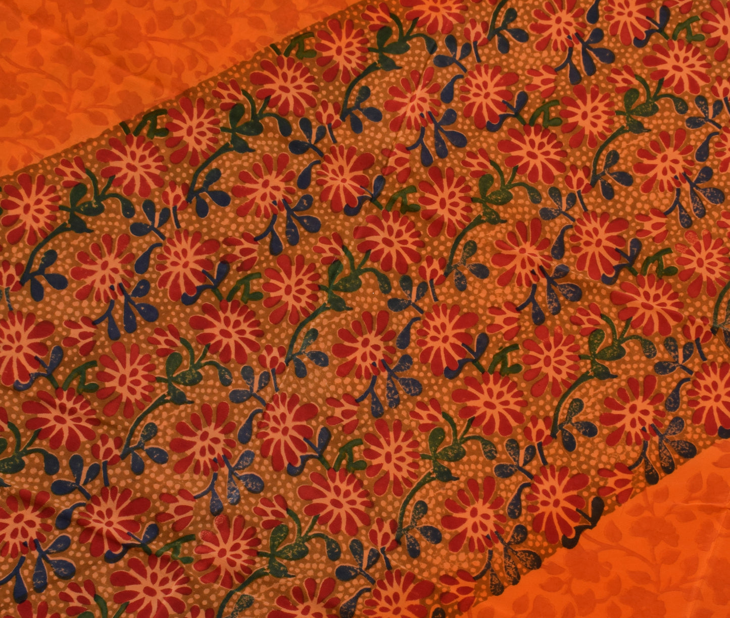 Sushila Vintage Orange Saree 100% Pure Crepe Silk Printed Floral Soft Fabric