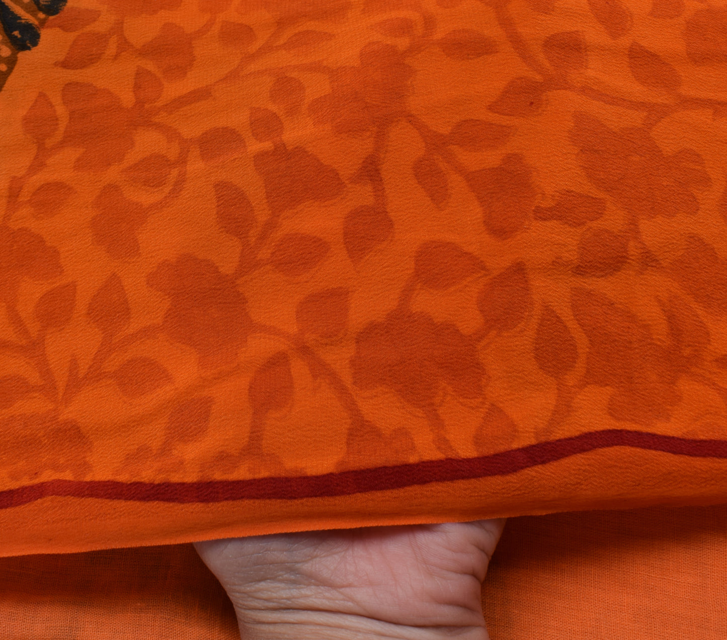 Sushila Vintage Orange Saree 100% Pure Crepe Silk Printed Floral Soft Fabric