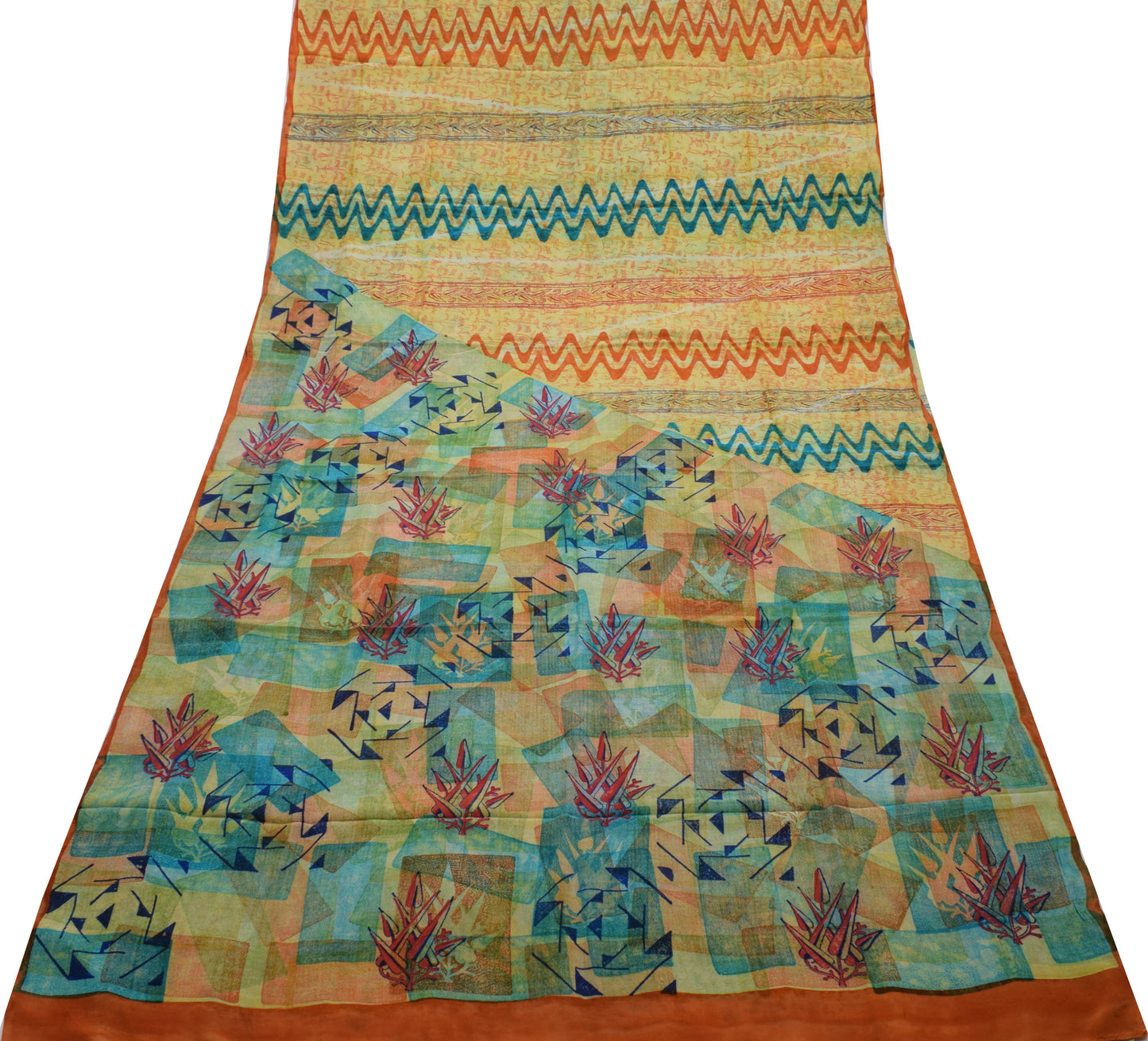 Sushila Vintage Indian Saree 100% Pure Crepe Silk Printed Soft Craft Fabric