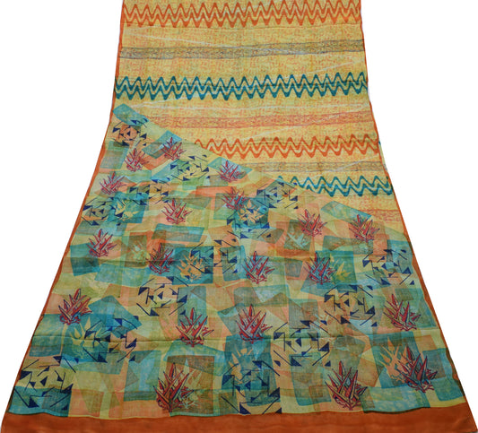 Sushila Vintage Indian Saree 100% Pure Crepe Silk Printed Soft Craft Fabric