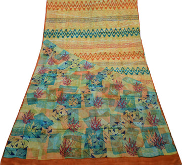 Sushila Vintage Indian Saree 100% Pure Crepe Silk Printed Soft Craft Fabric