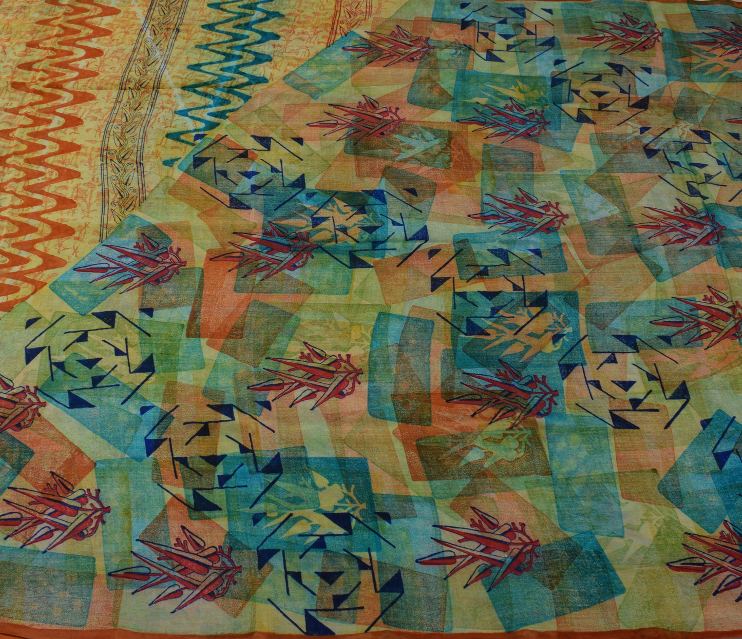 Sushila Vintage Indian Saree 100% Pure Crepe Silk Printed Soft Craft Fabric